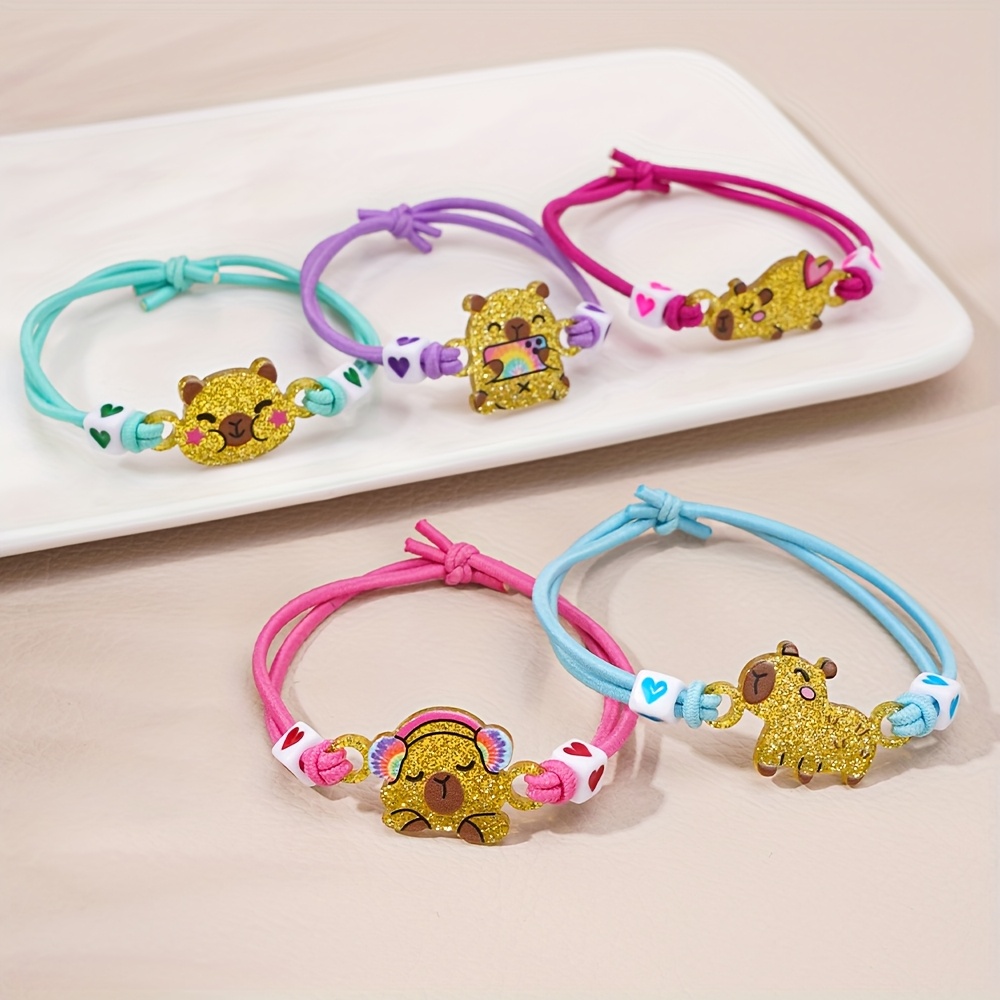 6pcs Cute Capybara Stretch Bracelet Set, Friendship Gift